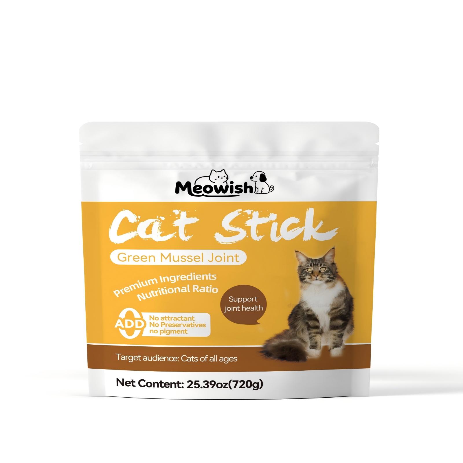 Meowish Lickable Cat Treats 48 Sticks Green Mussel Daily Joint Care Puree Sticks for All Ages Cats 720g 25.39oz No Preservatives or Artificial Additives