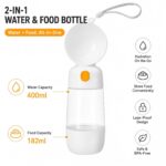 2-in-1 Water & Food Bottle for Pets – 400ml Water + 182ml Food Capacity, Leak-Proof, Portable Dog & Cat Travel Feeding Bottle with Food Storage Container